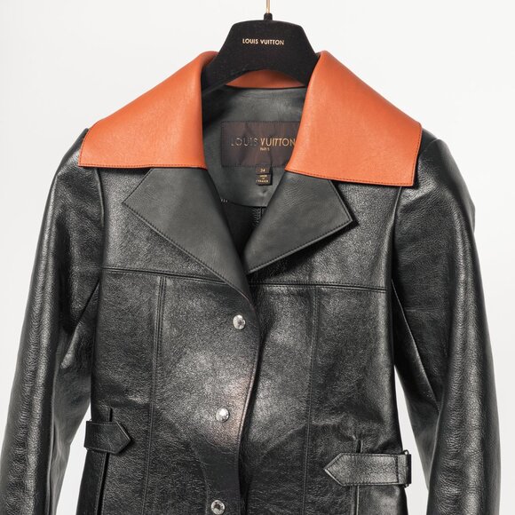 Louis Vuitton AW/14 Runway Black Calfskin Leather Snap Coat - Picture 4 of 14